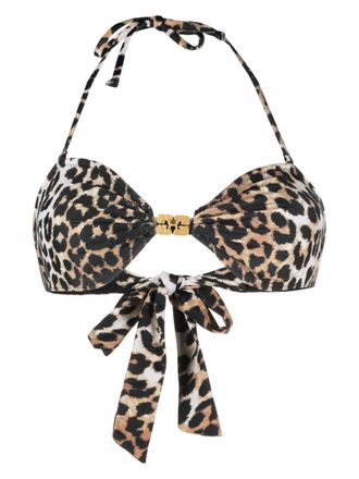Ganni leopard-print halterneck bikini top - women - Recycled Polyamide/Recycled Polyamide/Elastane/Elastane - 36 - Brown