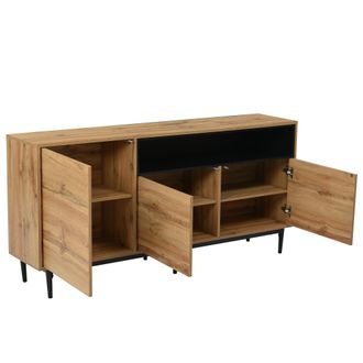 STILVORA Aparador Con 3 Puertas Y Estantes Ajustables, Estilo Moderno, En Mdf, Negro Y Madera, 160&times;35&times;76 Cm