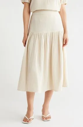 Caslon Cotton Gauze Tiered Midi Skirt in Beige Rainy Day at Nordstrom Rack, Size X-Large