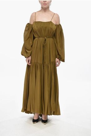 Super Blond Chiffon Ruffled Dress with Puff Sleeves size One Size