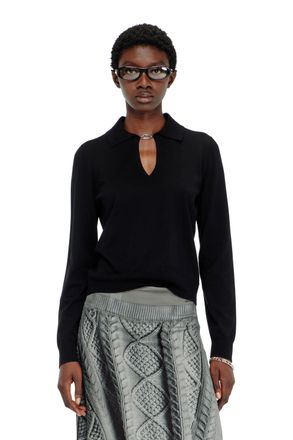 Diesel Silk-blend polo jumper with Oval D plaque - T-Shirts - Woman - Black