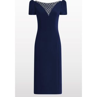 Jenny Packham Vienna Embellished Puff-Sleeve Midi Dress in Midnight Kiss at Nordstrom, Size 14 Uk