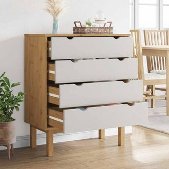 Berkfield Home Beautiful Drawer Cabinet OTTA Brown&White 76.5x39.5x90cm Solid Wo in Natural | Size: 76.5x39.5x90 cm