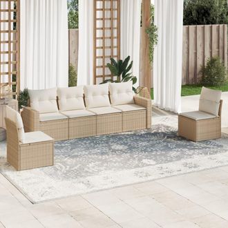 vidaXL Juego De Sof&aacute;s Jard&iacute;n Con Cojines 6 Pzas Rat&aacute;n Sint&eacute;tico Beige Vidaxl