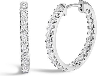 House of Brilliance 14K White Gold 2.00 Cttw Princess Diamond Inside Out Elongated Hoop Earrings