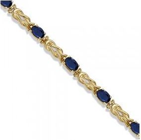 Allurez Oval Blue Sapphire Love Knot Link Bracelet 14k Yellow Gold (5.50ct)