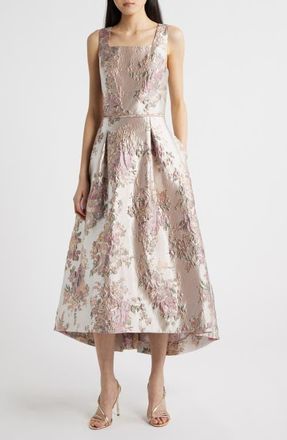 Tahari by ASL Metallic Jacquard Midi Cocktail Dress in Petal at Nordstrom, Size 14