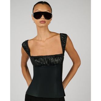 WeWoreWhat Wide Strap Ruched Cup Corset in Black at Nordstrom, Size 10