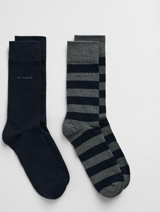 GANT Men 2-Pack Barstriped & Solid Socks (40-42) CHARCOAL MELANGE