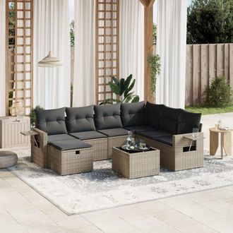 vidaXL Vidaxl - Set De Sof&aacute;s De Jard&iacute;n 8 Pzas Y Cojines Rat&aacute;n Sint&eacute;tico Gris