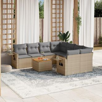 vidaXL Set De Sof&aacute;s De Jard&iacute;n 9 Pzas Con Cojines Rat&aacute;n Sint&eacute;tico Beige Vidaxl