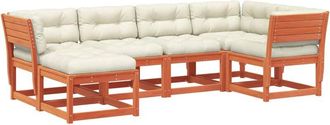 vidaXL Set De Sof&aacute;s Jard&iacute;n 6 Pzas Con Cojines Madera Pino Marr&oacute;n Cera Vidaxl