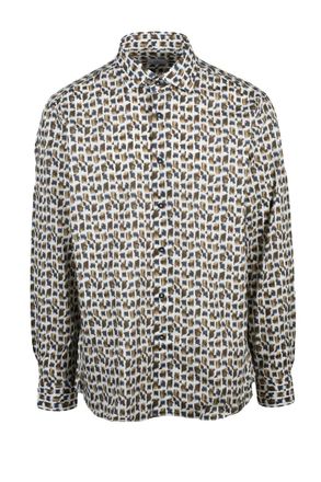 Brio Italiano White Brown Cotton Elastane Stretch Shirt