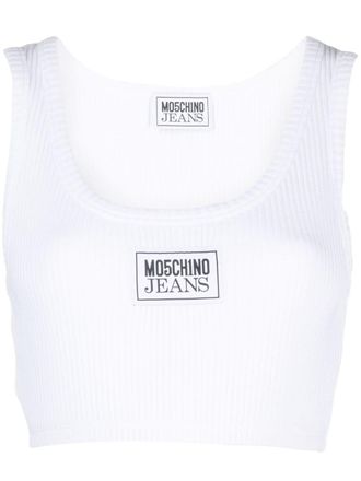Moschino Top crop con ricamo - Bianco