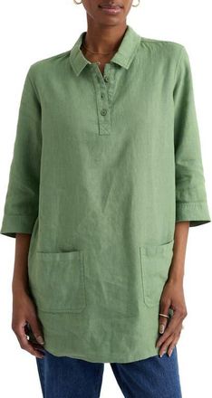 Seasalt Cornwall Artists Journey Collared Linen Tunic in Foliage at Nordstrom, Size 16