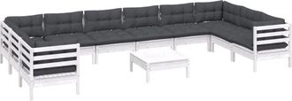 vidaXL Muebles De Jard&iacute;n 11 Pzas Con Cojines Blanco Madera De Pino Vidaxl