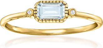RS Pure by Ross-Simons Bezel-Set Aquamarine Ring With Diamond Accents in 14kt Yellow Gold