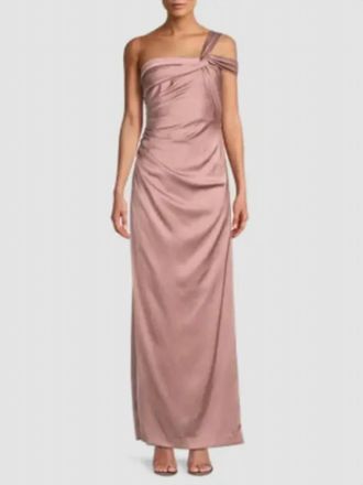 Aidan Mattox Draped One-Shoulder Satin Column Gown In Warm Cameo