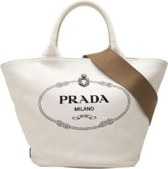 Prada White Canvas Pouch Shoulder Bag Tote Bag (Pre-Owned)
