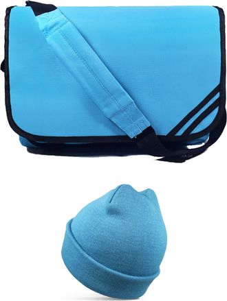 Generic Mens Messenger Bag with Padded Shoulder Strap and Beanie Hat, 41 x 31 x 12 cm, Light Blue, Laptop and Tablet Compatible, Satchel Shoulder Bag, School 