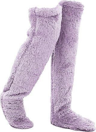 Generic Leeope Goose down Knee Socks, Over Knee High Fuzzy Leg Warmers for Christmas Winter Cozy Thigh Tube Sock for women (Purple)