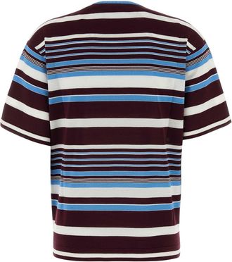 Prada Womens Embroidered Cotton T-Shirt Amaranto+azzurro Exterior