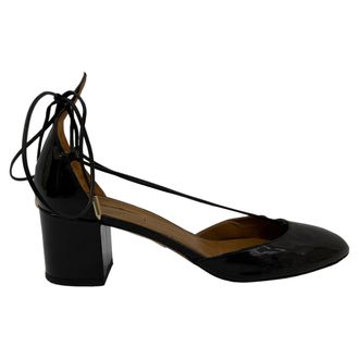 Aquazzura Alexa Mid-Heel Pumps in Black Patent Leather