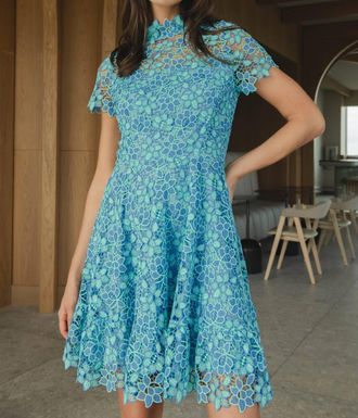 Shoshanna Harlow Mini Dress In Vista Blue/bright Mint