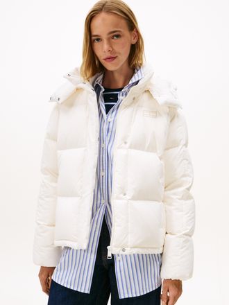 Tommy Jeans Steppjacke TOMMY JEANS TJW ALASKA GRID DOWN JACKET EXT, Damen, Gr. XXL (44), weiss (ancient wei&szlig;), Web, Obermaterial: 100% Polyester, unifarben, regul