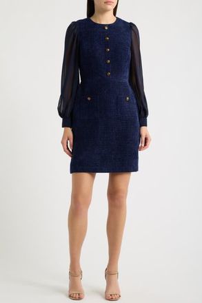 Eliza J Long Sleeve Mixed Media Sheath Dress in Navy at Nordstrom, Size 12