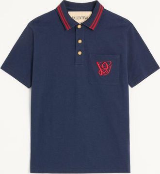 Valentino Cotton Piqu&eacute; Polo Shirt With Vg Embroidery Man BLUE XXL