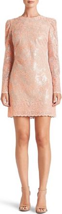 Dress The Population Long Sleeve Sequin Lace Mini Cocktail Dress In Coral