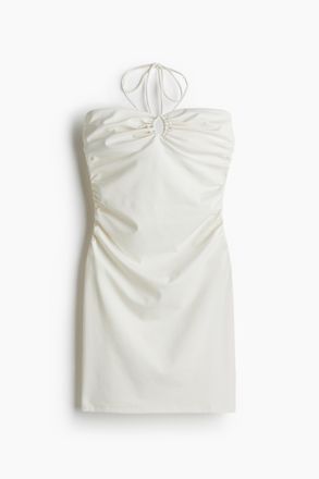 H&M Gerafftes Neckholderkleid - White