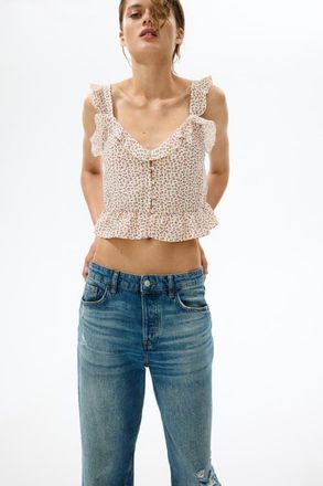 H&M Flounced Button-front Top in Pale Pink/floral at Nordstrom, Size X-Small