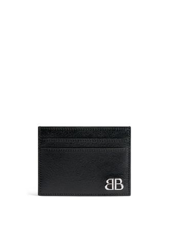 Balenciaga Portacarte Monaco con placca logo in pelle - Nero