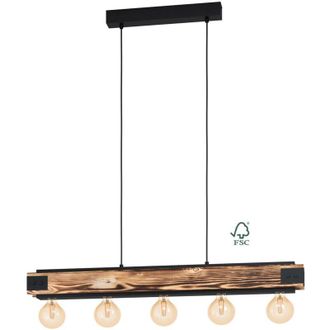 Eglo Eglo - Lampadario a Sospensione Vintage Layham Metallo Nero Legno 5 Luci E27