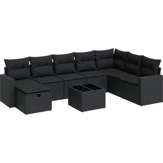 vidaXL Set De Sof&aacute;s De Jard&iacute;n Con Cojines 9 Pzas Rat&aacute;n Sint&eacute;tico Negro