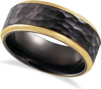 Allurez Mens Hammered Wedding Ring Band 18K Yellow Gold PVD Black Titanium at Nordstrom, Size 10.5