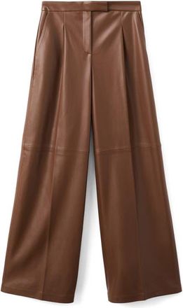 Mango Riga Faux Leather Wide Leg Pants in Medium Brown at Nordstrom, Size 10