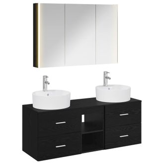vidaXL Juego De Muebles De Ba&ntilde;o 4 Uds. Roble Negro Vidaxl