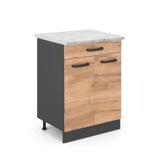 Vicco Mueble Bajo De Cocina R-line, Roble Dorado, 60 Cm Et M&aacute;rmol