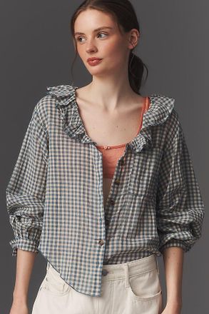 Pilcro Remy Ruffle Collar Buttondown Shirt by Pilcro