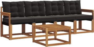 vidaXL Conjunto De Sof&aacute;s De Exterior 5 Uds. Natural Y Negro Vidaxl