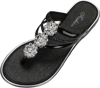 Generic Sparkly Sandals for Women,Womens Ladies Sandals Glitter Sliders Summer Thong Sandal Flat Sandal for Women Sparkly Shoes Flip-Flop,Beach Pool Shoes Non