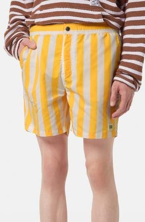Scotch & Soda Striped Mid Length Swim Trunks in Yellow Sun Stripe at Nordstrom Rack, Size Xx-Large
