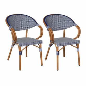 Mobili Rebecca Set de 2 silla de jard&iacute;n apilable de aluminio blanco y azul 84x57x57