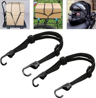 No Brand Correas Para Casco - 2 Piezas - 60 Cm A 100 Cm - Con 2 Ganchos - Retr&aacute;ctiles - Para Motocicletas, Scooters, Bicicletas El&eacute;ctricas Y Bicicletas - Negra