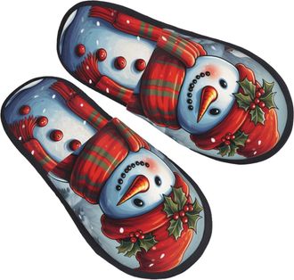 Generic Shoes Red Snowman Scraf Reusable Cotton Slippers Soft Slippers For Indoor Big Kid Bedroom L