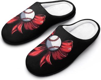 Generic Softball Bow Womens Slippers Winter Warm House Shoes Indoor Outdoor Hotel Slipper