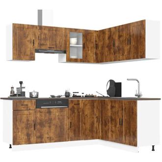 vidaXL Vidaxl - Mueble Cocina Porto Roble Ahumado 11 Pzas Madera Contrachapada